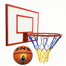 Баскетбольный щит ВF 60x50 см с кольцом 45 см сине-желтой сеткой и мячем №7